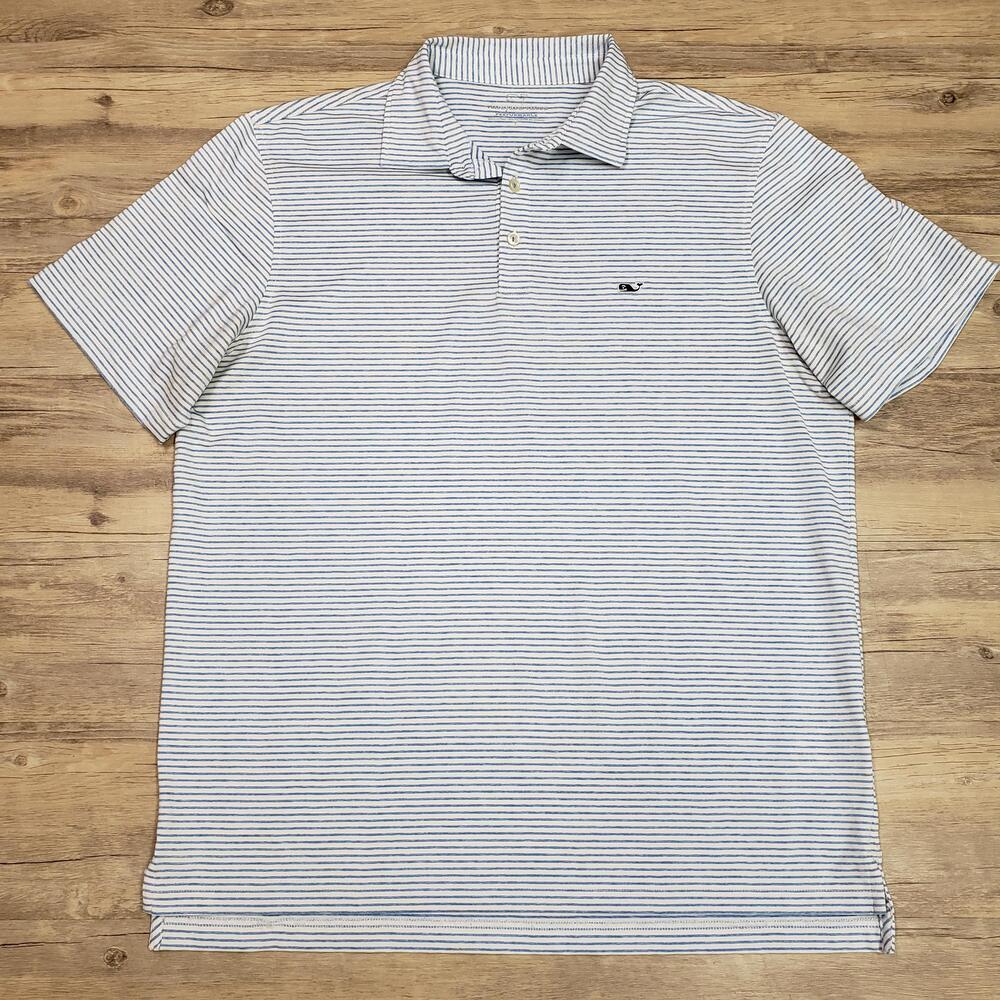 Vineyard Vines Polo Shirt Mens XL Blue Stripe Performance Golf Stretch Jersey